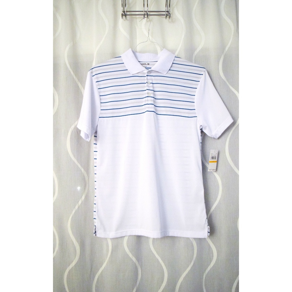 NWT HAGGAR COOL18 White Moisture Wicking Stripe Collar Golf Polo | Size S